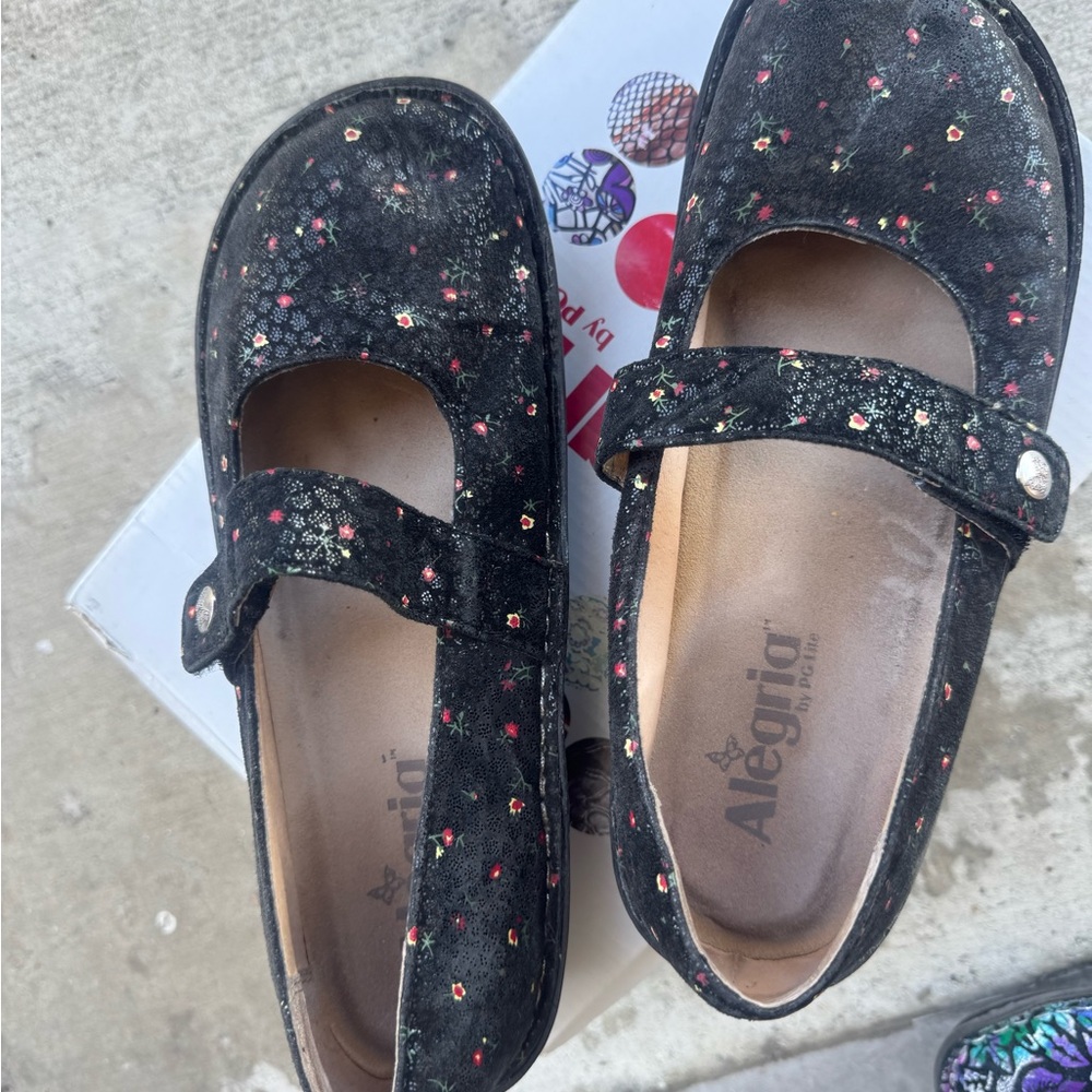 Alegria Black Floral Mary Jane Shoes